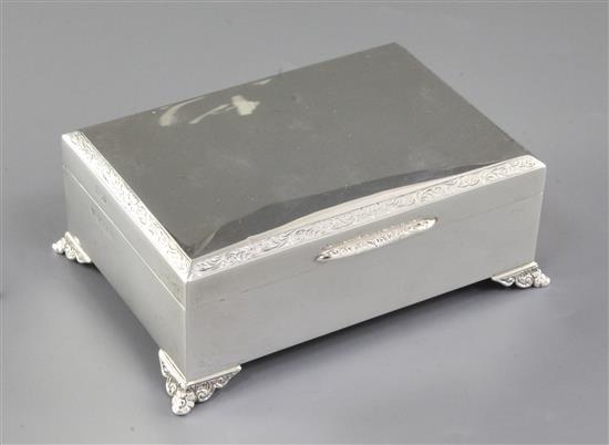A 1960s silver rectangular cigarette box, gross 12.4 oz/387 grams.